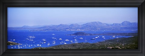 Framed Aerial view of boats in the sea, Costa Smeralda, Sardinia, Italy Print