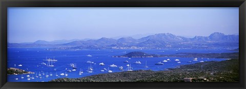 Framed Aerial view of boats in the sea, Costa Smeralda, Sardinia, Italy Print