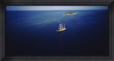 Framed High angle view of a sailboat in the ocean, Heron Island, Great Barrier Reef, Queensland, Australia Print