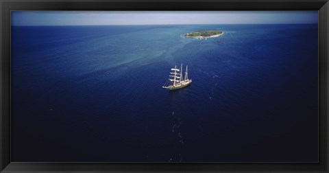 Framed High angle view of a sailboat in the ocean, Heron Island, Great Barrier Reef, Queensland, Australia Print