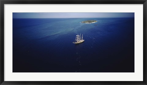 Framed High angle view of a sailboat in the ocean, Heron Island, Great Barrier Reef, Queensland, Australia Print