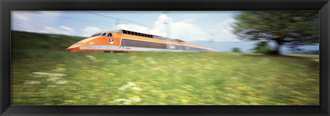 Framed TGV High-Speed Train Moving Through Hills, Blurred Motion Print