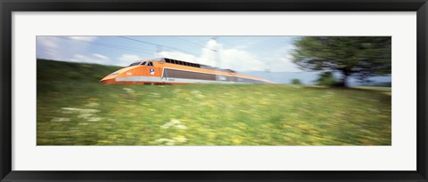 Framed TGV High-Speed Train Moving Through Hills, Blurred Motion Print