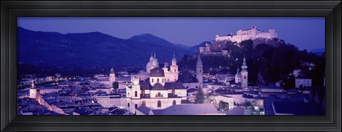 Framed Austria, Salzburg, Panoramic view of the city in dusk Print