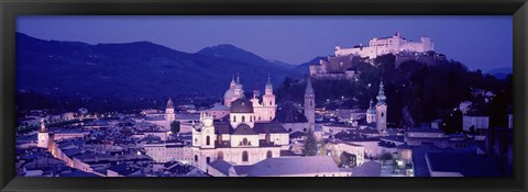 Framed Austria, Salzburg, Panoramic view of the city in dusk Print