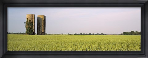 Framed USA, Arkansas, View of grain silos in a field Print