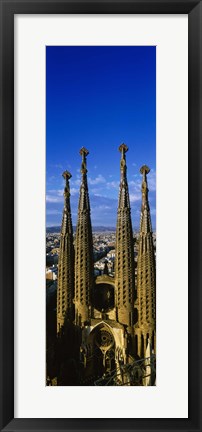 Framed High Section View Of Towers Of A Basilica, Sagrada Familia, Barcelona, Catalonia, Spain Print