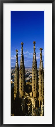 Framed High Section View Of Towers Of A Basilica, Sagrada Familia, Barcelona, Catalonia, Spain Print