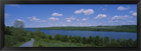 Framed Road near a lake, Owasco Lake, Finger Lakes Region, New York State, USA Print