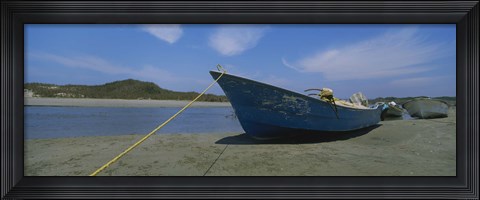 Framed Fishing boats on the beach, Mexico Print