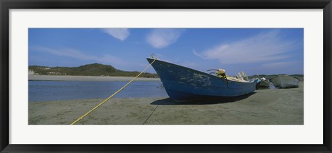 Framed Fishing boats on the beach, Mexico Print