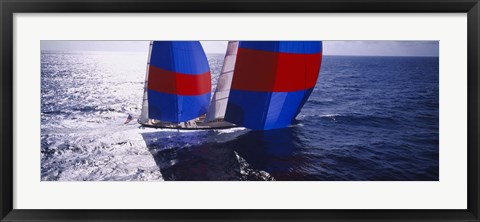 Framed High angle view of a yacht in the sea, Caribbean Print