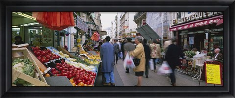 Framed Group Of People In A Street Market, Rue De Levy, Paris, France Print