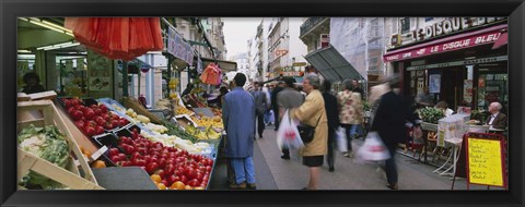 Framed Group Of People In A Street Market, Rue De Levy, Paris, France Print