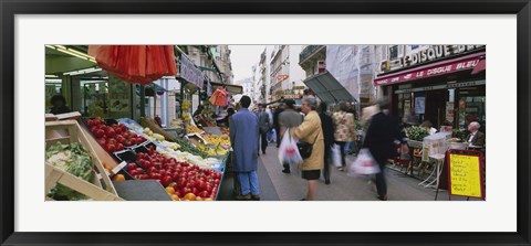 Framed Group Of People In A Street Market, Rue De Levy, Paris, France Print