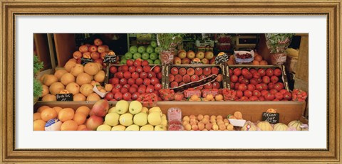 Framed Close-Up Of Fruits In A Market, Rue De Levy, Paris, France Print