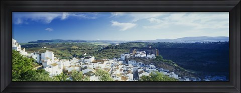 Framed High angle view of buildings in a town, Pueblo Blanco, Andalusia, Spain Print