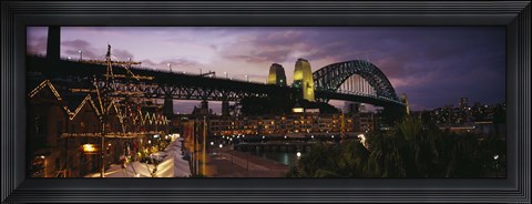 Framed Bridge lit up at night, Sydney Harbor Bridge, Sydney, New South Wales, Australia Print
