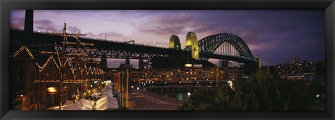 Framed Bridge lit up at night, Sydney Harbor Bridge, Sydney, New South Wales, Australia Print