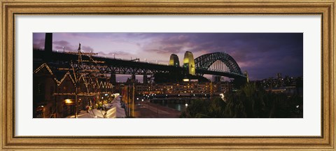 Framed Bridge lit up at night, Sydney Harbor Bridge, Sydney, New South Wales, Australia Print