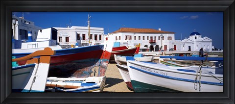 Framed Rowboats on a harbor, Mykonos, Greece Print