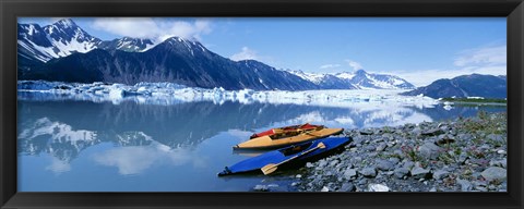 Framed USA, Alaska, Kayaks by the side of a river Print