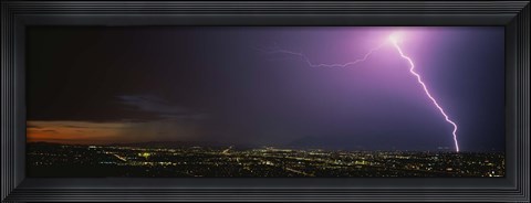 Framed Lightning Storm at Night Print