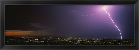 Framed Lightning Storm at Night Print