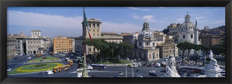 Framed High angle view of traffic on a road, Piazza Venezia, Rome, Italy Print