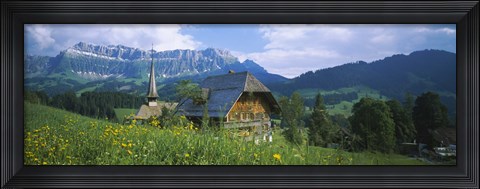 Framed Chalet and a church on a landscape, Emmental, Switzerland Print