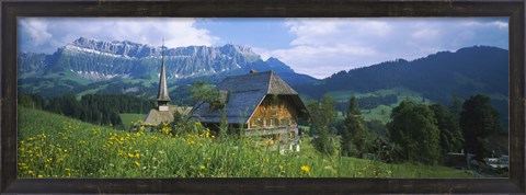 Framed Chalet and a church on a landscape, Emmental, Switzerland Print