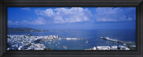 Framed High angle view of buildings at a coast, Mykonos, Cyclades Islands, Greece Print
