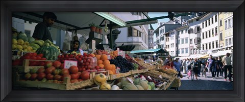 Framed Group of people in a street market, Lake Garda, Italy Print