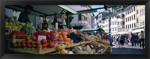 Framed Group of people in a street market, Lake Garda, Italy Print