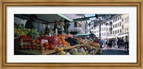Framed Group of people in a street market, Lake Garda, Italy Print