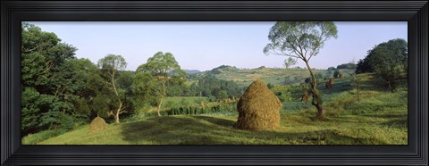 Framed Haystack at the hillside, Transylvania, Romania Print