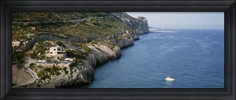 Framed Aerial view of a coastline, Barcelona, Spain Print