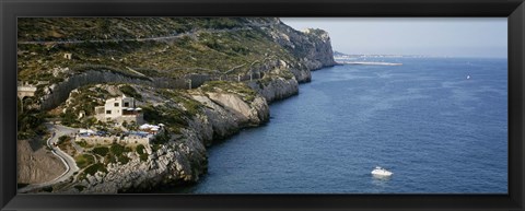 Framed Aerial view of a coastline, Barcelona, Spain Print