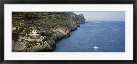 Framed Aerial view of a coastline, Barcelona, Spain Print