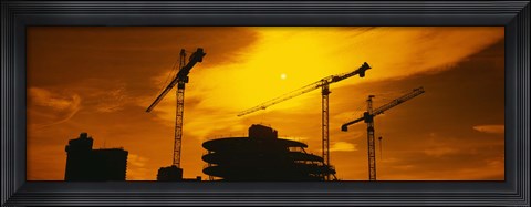 Framed Silhouette of cranes at a construction site, London, England Print