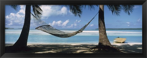 Framed Hammock on the beach, Cook Islands South Pacific Print