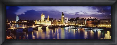 Framed Buildings lit up at dusk, Big Ben, Houses Of Parliament, London, England Print