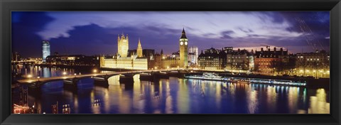 Framed Buildings lit up at dusk, Big Ben, Houses Of Parliament, London, England Print