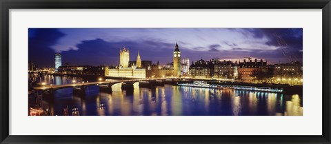 Framed Buildings lit up at dusk, Big Ben, Houses Of Parliament, London, England Print