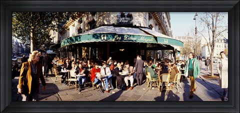 Framed Group of people at a sidewalk cafe, Les Deux Magots, Saint-Germain-Des-Pres Quarter, Paris, France Print