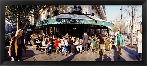 Framed Group of people at a sidewalk cafe, Les Deux Magots, Saint-Germain-Des-Pres Quarter, Paris, France Print