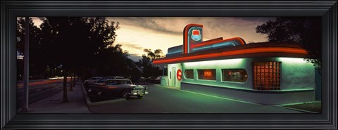 Framed Restaurant lit up at dusk, Route 66, Albuquerque, Bernalillo County, New Mexico, USA Print