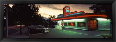 Framed Restaurant lit up at dusk, Route 66, Albuquerque, Bernalillo County, New Mexico, USA Print