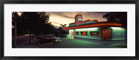 Framed Restaurant lit up at dusk, Route 66, Albuquerque, Bernalillo County, New Mexico, USA Print