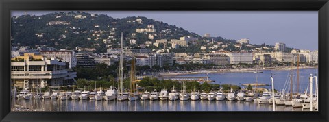 Framed High Angle View Of Boats Docked At Harbor, Cannes, France Print